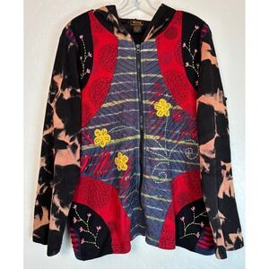 Rising International Boho Patchwork Hippie Hoodie Embroidered Tie Dye XL 2205